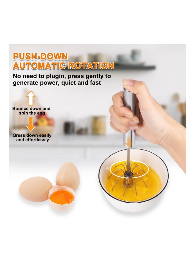 3 Pcs Hand Push Whisk Semi Automatic Egg Stainless Steel For Home Blending Whisking Beating Stirring 14in 12in and 10in  - Image 2
