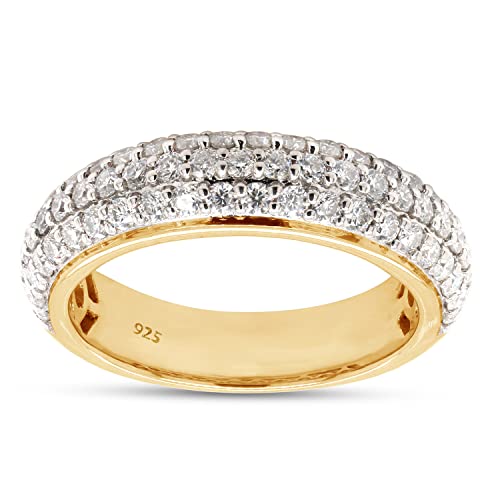 SAVEARTH DIAMONDS 1.00 Carat Round Lab Created Moissanite Diamond 3 Row Eternity Wedding Band Ring In 14K Yellow Gold Over Sterling Silver (1.00 Cttw) Size-5 - Image 1