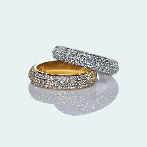 SAVEARTH DIAMONDS 1.00 Carat Round Lab Created Moissanite Diamond 3 Row Eternity Wedding Band Ring In 14K Yellow Gold Over Sterling Silver (1.00 Cttw) Size-5 - Image 3