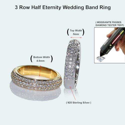 SAVEARTH DIAMONDS 1.00 Carat Round Lab Created Moissanite Diamond 3 Row Eternity Wedding Band Ring In 14K Yellow Gold Over Sterling Silver (1.00 Cttw) Size-5 - Image 2