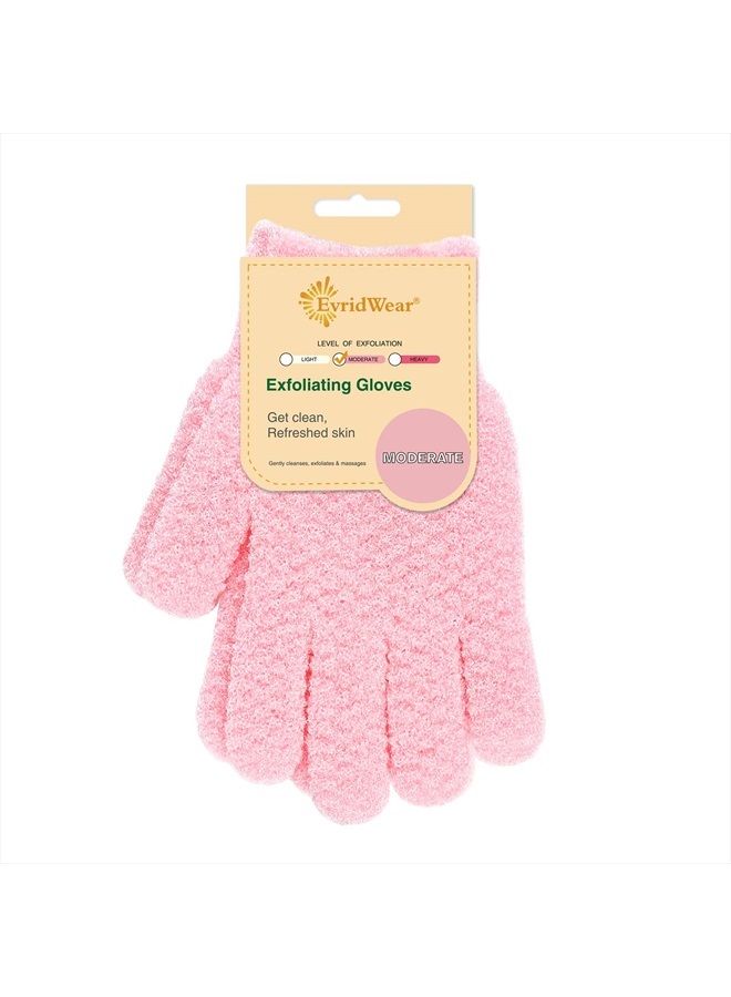 Evridwear Exfoliating Gloves for Shower, 100% Nylon Thick Soft Medium Heavy Bathing Gloves Dead Skin Remover Body Scrubber Smooth Skin with Hang Loop, 1 Pair Moderate Pink  - Image 1