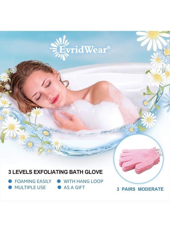 Evridwear Exfoliating Gloves for Shower, 100% Nylon Thick Soft Medium Heavy Bathing Gloves Dead Skin Remover Body Scrubber Smooth Skin with Hang Loop, 1 Pair Moderate Pink  - Image 3