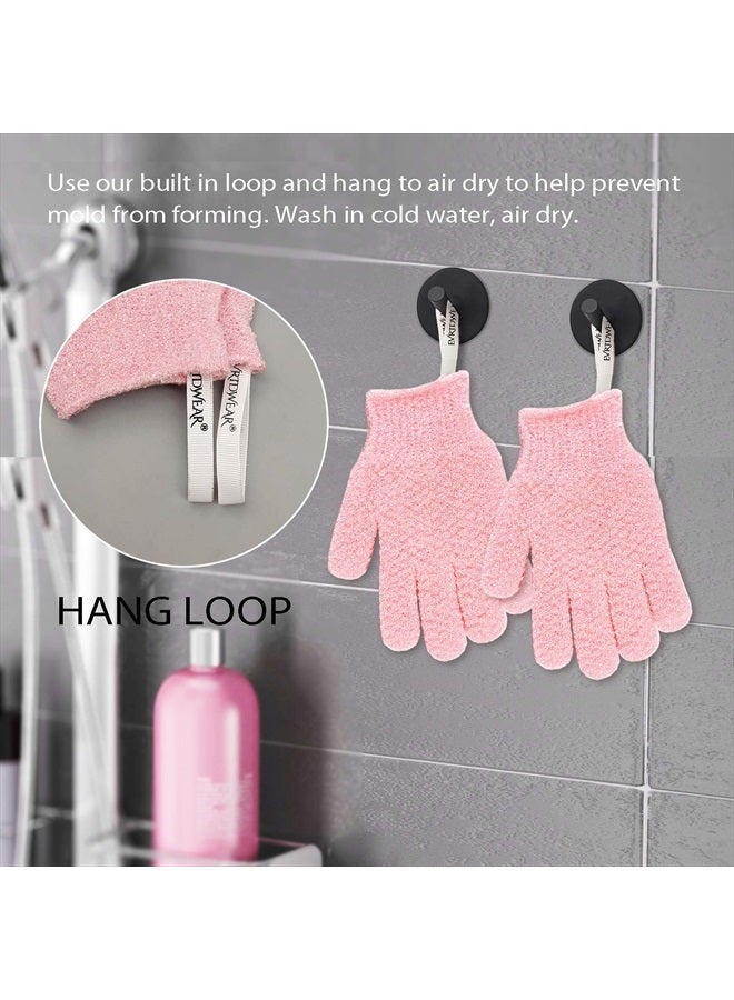 Evridwear Exfoliating Gloves for Shower, 100% Nylon Thick Soft Medium Heavy Bathing Gloves Dead Skin Remover Body Scrubber Smooth Skin with Hang Loop, 1 Pair Moderate Pink  - Image 4