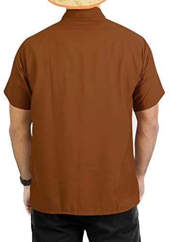 LA LEELA Mens Short Sleeve Button Down Solid Shirt Casual Camp Vacation Shirts for Men Summer Beach Collar Business Work Shirt Tees with Pocket L Brown Plain - Image 2