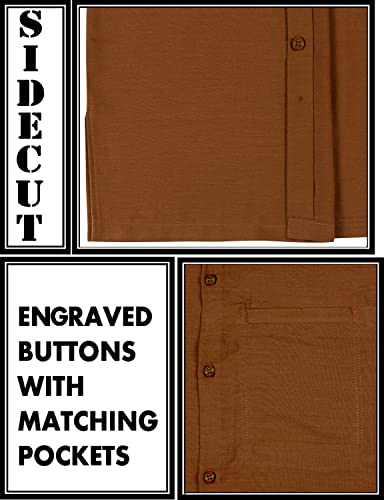 LA LEELA Mens Short Sleeve Button Down Solid Shirt Casual Camp Vacation Shirts for Men Summer Beach Collar Business Work Shirt Tees with Pocket L Brown Plain - Image 5