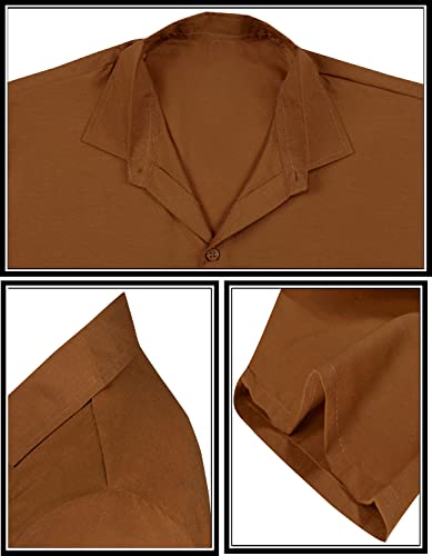 LA LEELA Mens Short Sleeve Button Down Solid Shirt Casual Camp Vacation Shirts for Men Summer Beach Collar Business Work Shirt Tees with Pocket L Brown Plain - Image 4