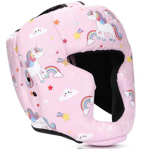 Arrowbash Kids Boxing Headgear Adjustable Leather Headgear for Youth Teens Boys Girls Age 3 to 14 Wrestling Sparring Kickboxing Muay Thai BJJ Karate TrainingCute Unicorn - Image 1