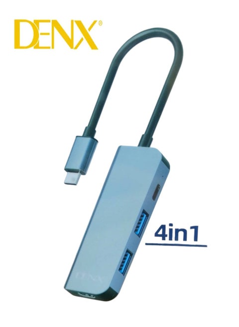 4In1 Type-C Hub To HDTV With 2 USB A 5Gbps And 1 TypeC PD 20V/5A Data Transfer Ports Fast Charging HDMI High-Resolution 4K Silver
