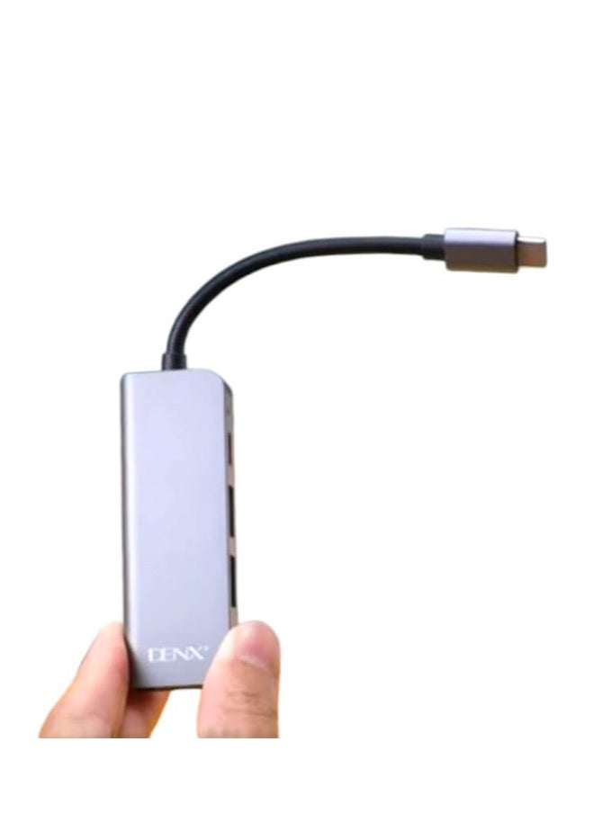 4In1 Type-C Hub To HDTV With 2 USB A 5Gbps And 1 TypeC PD 20V/5A Data Transfer Ports Fast Charging HDMI High-Resolution 4K Silver