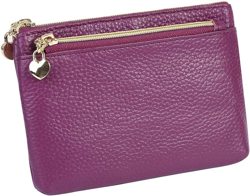 Cynure Women's Genuine Leather Coin Purse Zipper Pocket Size Pouch Change Wallet, Purple - Image 1