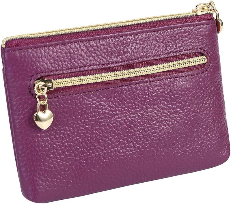 Cynure Women's Genuine Leather Coin Purse Zipper Pocket Size Pouch Change Wallet, Purple - Image 2