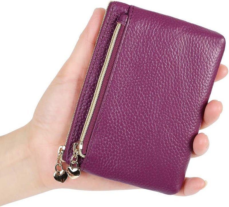 Cynure Women's Genuine Leather Coin Purse Zipper Pocket Size Pouch Change Wallet, Purple - Image 5