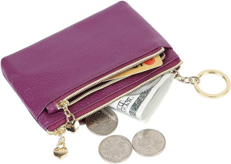 Cynure Women's Genuine Leather Coin Purse Zipper Pocket Size Pouch Change Wallet, Purple - Image 3