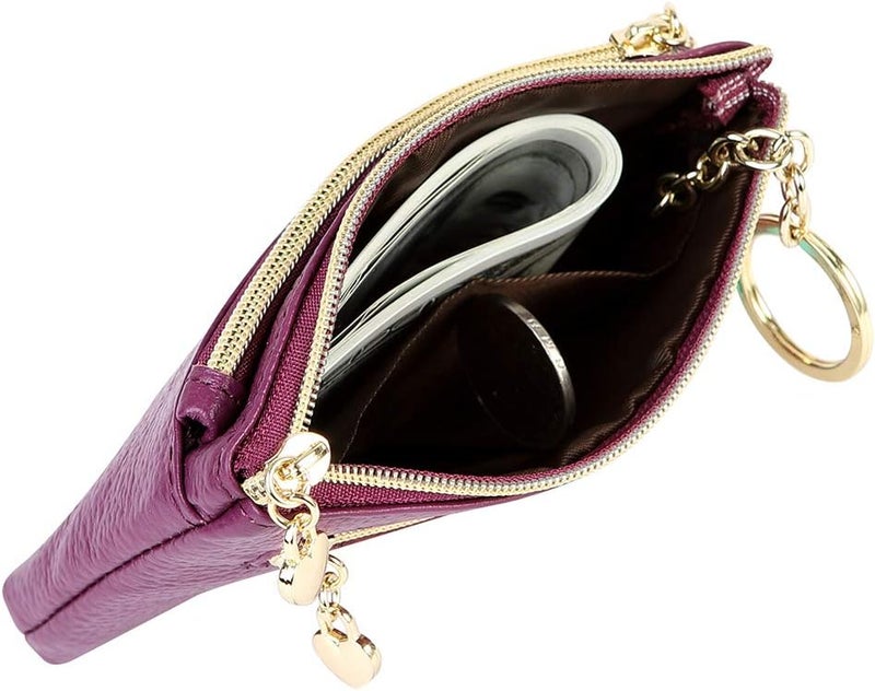 Cynure Women's Genuine Leather Coin Purse Zipper Pocket Size Pouch Change Wallet, Purple - Image 4