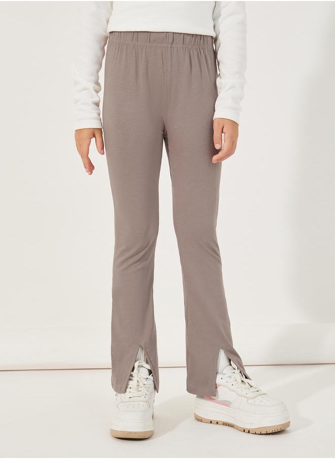 Styli Solid Flared Leggings with Split Hem  - Image 1