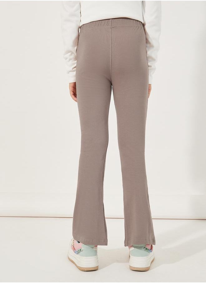 Styli Solid Flared Leggings with Split Hem  - Image 3