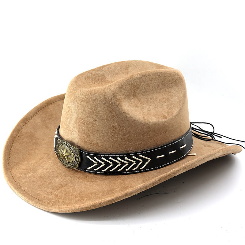 Fedora Hat Classic Riding Couple Beach Suede Western Cowboy Wide Brim Hat - Image 3