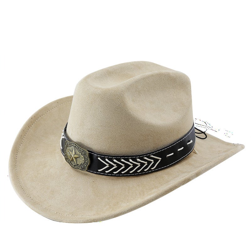 Fedora Hat Classic Riding Couple Beach Suede Western Cowboy Wide Brim Hat - Image 4