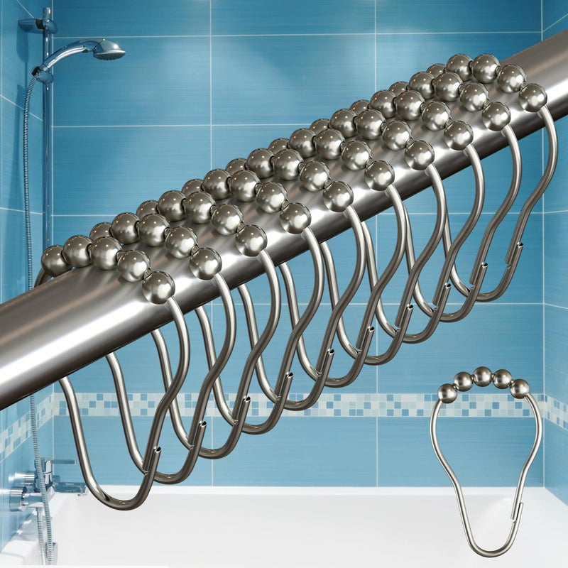BigFoot Shower Curtain Hooks Durable Stainless Steel Rust Resistant Easy Installation  Smooth Glide Fits Standard Shower Rods Metal Curtain Rings 12 Pieces Nickel Color