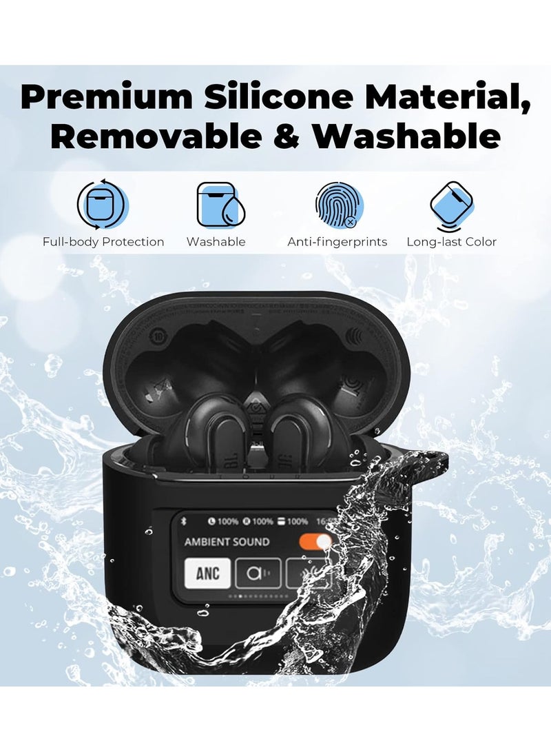 Cover For JBL Tour Pro 2, Soft Silicone Shockproof Protective Skin Case for JBL Tour Pro 2 Wireless Earbuds 2023 with Keychain, LCD Touch Screen Visible (Black) - Image 5