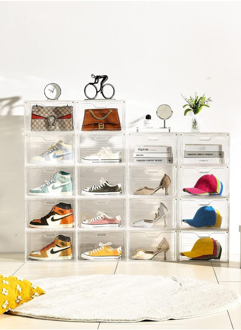 CityRiya-Long Shoe Storage Box Clear Shoe Organizer for Closet Stackable Shoe Boxes Storage Bins Foldable Shoe Rack Large Shoe Box Sneaker Holder Container Shoe Display Case with Magnetic Door (1 PCS)  - Image 2