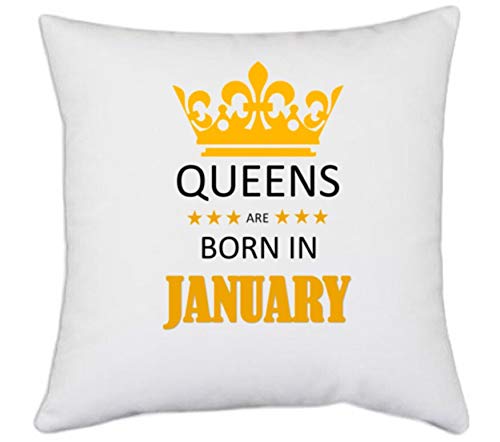 UDNAG White Polyester 'Birthday | Queens are Born in January' Pillow Cover [16 Inch X 16 Inch] - Image 5