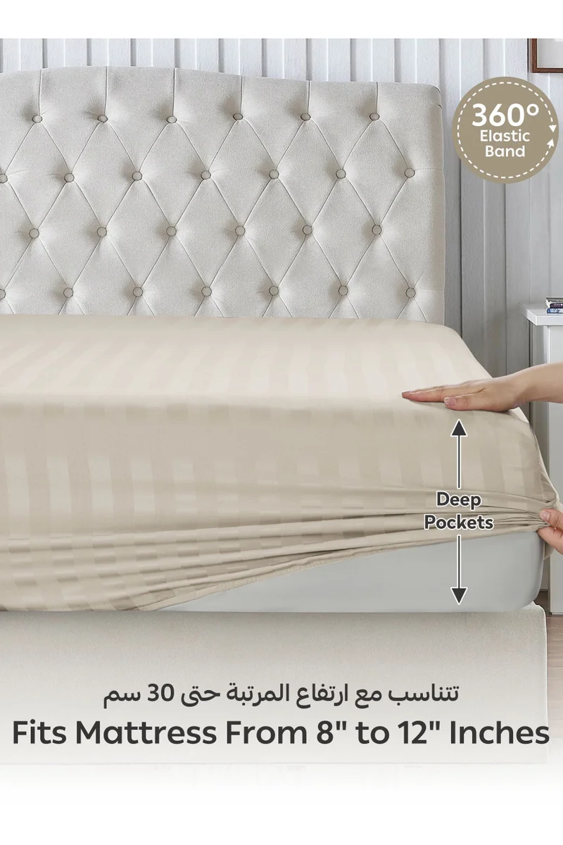 Donetella 2-Piece Striped Bedding Set – Single Fitted Sheet 120x200+30 cm with All-Around Elastic & 1 Matching Pillowcases