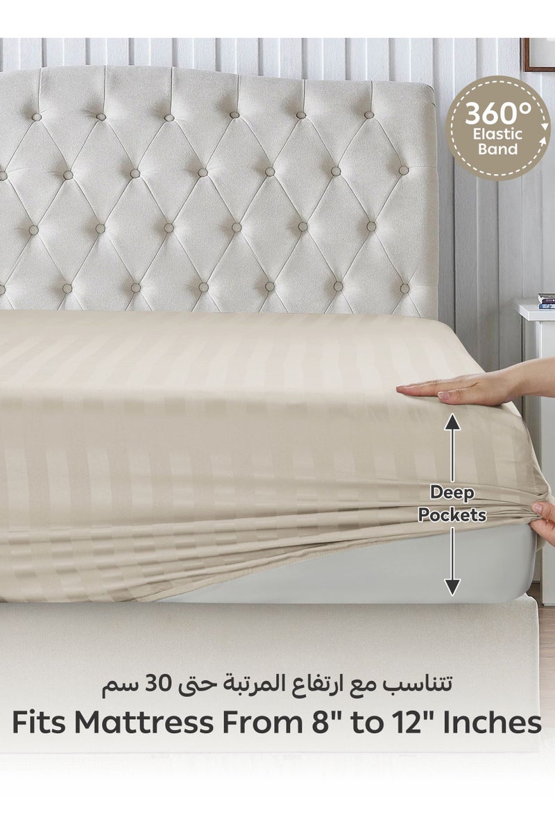 Donetella Premium 2 Piece – 120x200 cm Twin Striped  Fitted Sheet, and 30 cm Deep Pocket, Secure All-Around Elastic Fit, No Excess Fabric. - Image 4