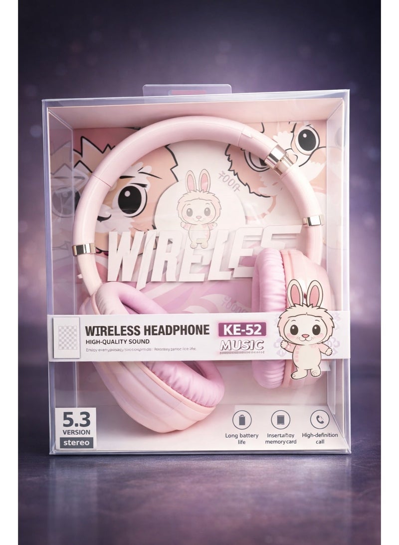 سماعات رأس وردية محمولة قابلة للطي KE-52 – بلوتوث 5.3، تصميم مريح يغطي الأذن بالكامل، ميكروفون مدمج للهواتف المحمولة ومشغلات الوسائط - Image 2