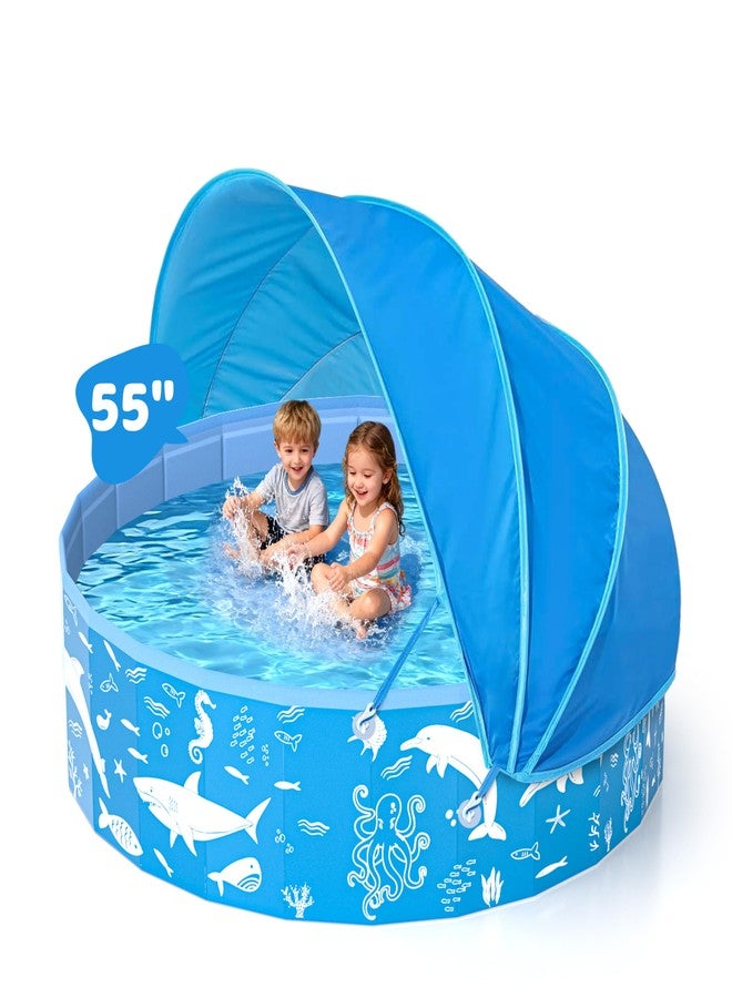 EPN 55” Extra Large Kiddie Pool with Canopy, EPN UPF 50+ Sun Shade Baby Pool, No Inflation Foldable Toddler Pool for Backyard Outdoor & Beach, Portable Thickened PVC BPA-Free Kids Water Play Pool, Blue - Image 1