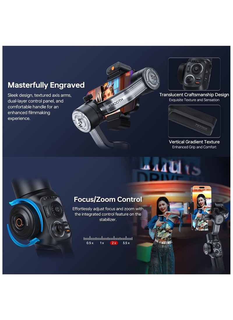 Zhiyun - ZHIYUN Smooth-5S AI Smartphone Gimbal, Stabiliser Smartphone 3-Axis, Mobile Phone Gimbal with Tripod, Mobile Phone Stabiliser for Vlog, YouTube, TikTok - Image 1
