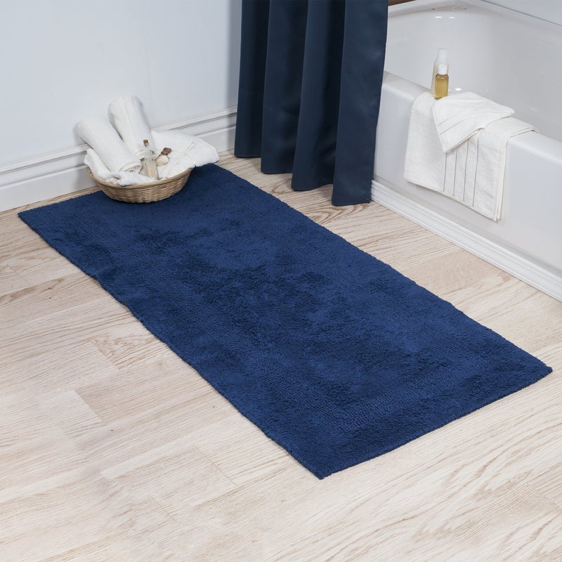 Lavish Home Reversible Long Bath Mat - 60x24-Inch Plush Cotton Bathroom Runner - Machine Washable Bath Mats for Bathroom, Kitchen, or Laundry Room (Navy) - Image 1