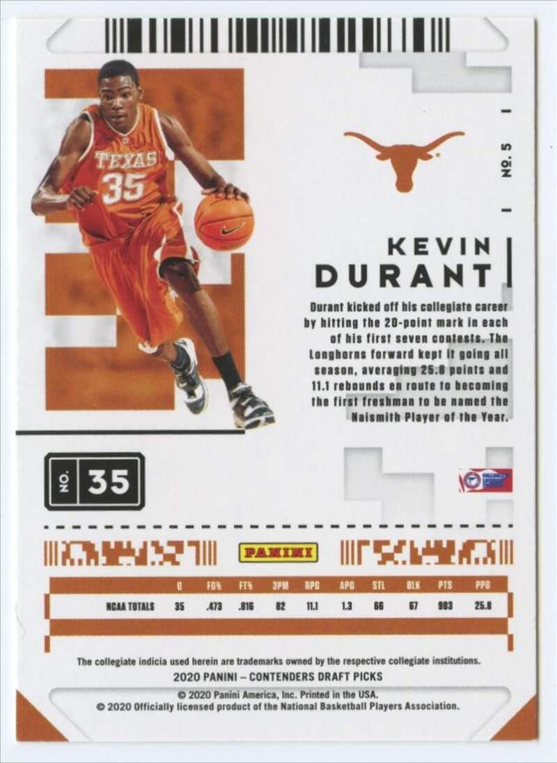 Panini 2020-21 Contenders Draft Picks #5 Kevin Durant Texas Longhorns Basketball Trading Card - Image 2