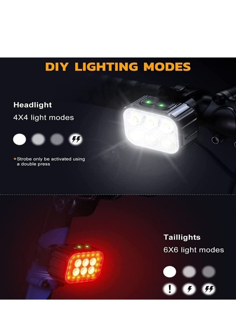 Y&D DMG Bike Headlight, Rechargeable Bicycle Lights Set Bright 8+12 Modes, IP65 Waterproof for Night Riding, Cycling Safety, Front Light and LED Back Taillight - Image 5