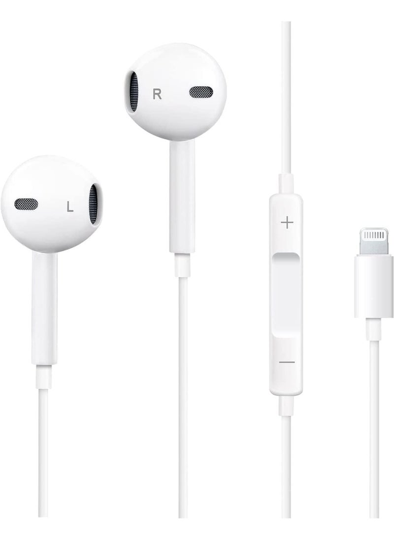 POP UP In-ear headphones - Lightning connector, wired, built-in microphone and volume control, noise-isolating, for iPhone 14 13 12 11 SE X XR XS 8 7, white - Image 1