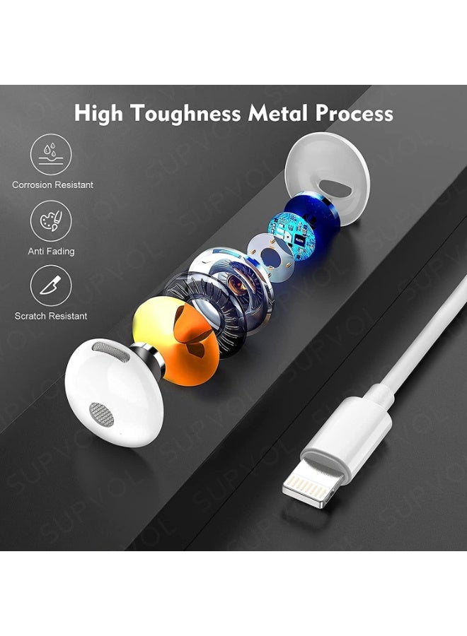 POP UP In-ear headphones - Lightning connector, wired, built-in microphone and volume control, noise-isolating, for iPhone 14 13 12 11 SE X XR XS 8 7, white - Image 3