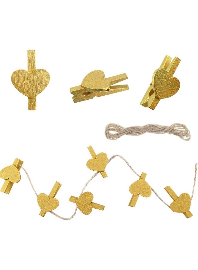 20 PCS Heart Shape Clothespins Wooden Photo Paper Peg Pin Craft Clips for Wall Decor DIY Paper Photo Display Hanging Home Party Wedding Decoration Mini Wooden Photo Pin Clip - Image 1