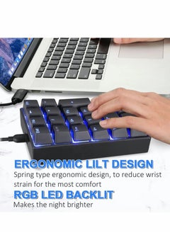 Rock Pow Number Pad Mechanical USB Wired Numeric Keypad with Blue LED Backlit 21 Key Numpad for Laptop Desktop Computer PC Black (Red Switches)  - Image 3