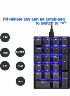 Rock Pow Number Pad Mechanical USB Wired Numeric Keypad with Blue LED Backlit 21 Key Numpad for Laptop Desktop Computer PC Black (Red Switches)  - Image 5