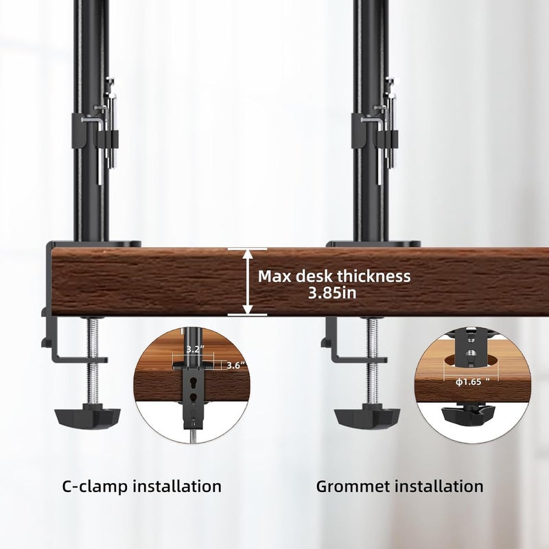 Pholiten حامل شاشة PHOLITEN لمعظم شاشات الكمبيوتر مقاس 13-32 بوصة حتى 22 رطلاً، حامل شاشة مكتبي قابل للتعديل بمفرد مع إمالة ودوران، معيار VESA 75x75mm/100x100mm - Image 3