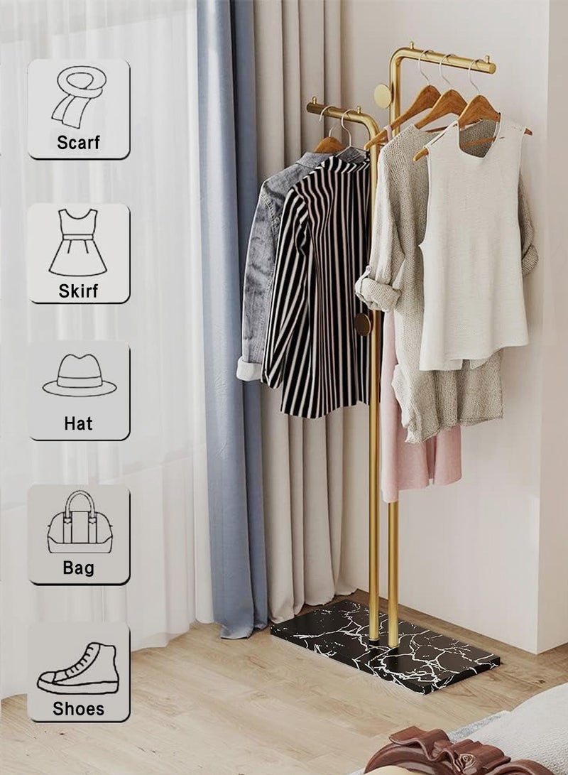 LEOKOR Double-pole Coat Rack, Modern Metal Coat Racks with 5 Hooks and Durable Slate Base, Freestanding Coat Hanger Stand for Bedroom, Office, Hallway, Entryway, Living Room, Gold/Black - Image 3