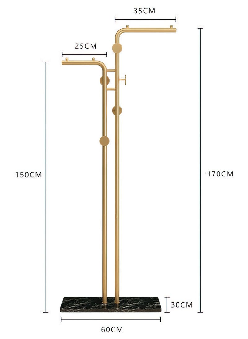 LEOKOR Double-pole Coat Rack, Modern Metal Coat Racks with 5 Hooks and Durable Slate Base, Freestanding Coat Hanger Stand for Bedroom, Office, Hallway, Entryway, Living Room, Gold/Black - Image 4