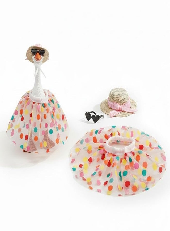 i-Beeboo Desk Goose Outfits 7 Inch Clothes Summer Dresswith Pink Bow and Hat, Magnetic Desktop Goose Key Holder Birthday Party Dress for Mini Porch Goose Decorative - Image 2