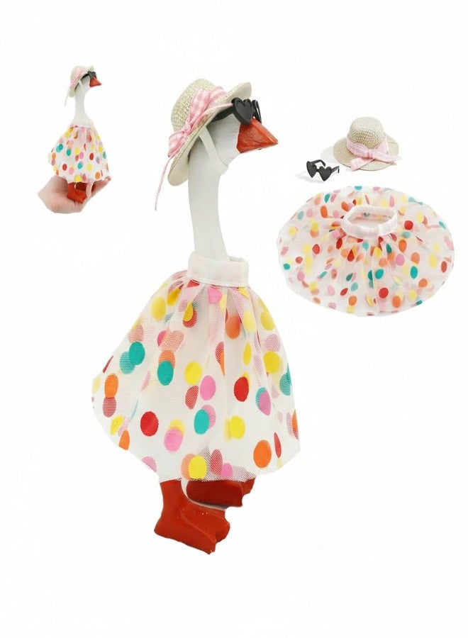 i-Beeboo Desk Goose Outfits 7 Inch Clothes Summer Dresswith Pink Bow and Hat, Magnetic Desktop Goose Key Holder Birthday Party Dress for Mini Porch Goose Decorative - Image 1