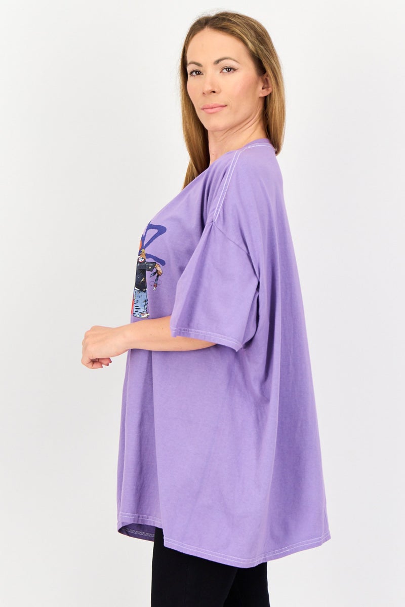 FOREVER 21 Women Crew Neck Short Sleeves Gorillaz T-Shirt, Purple - Image 2