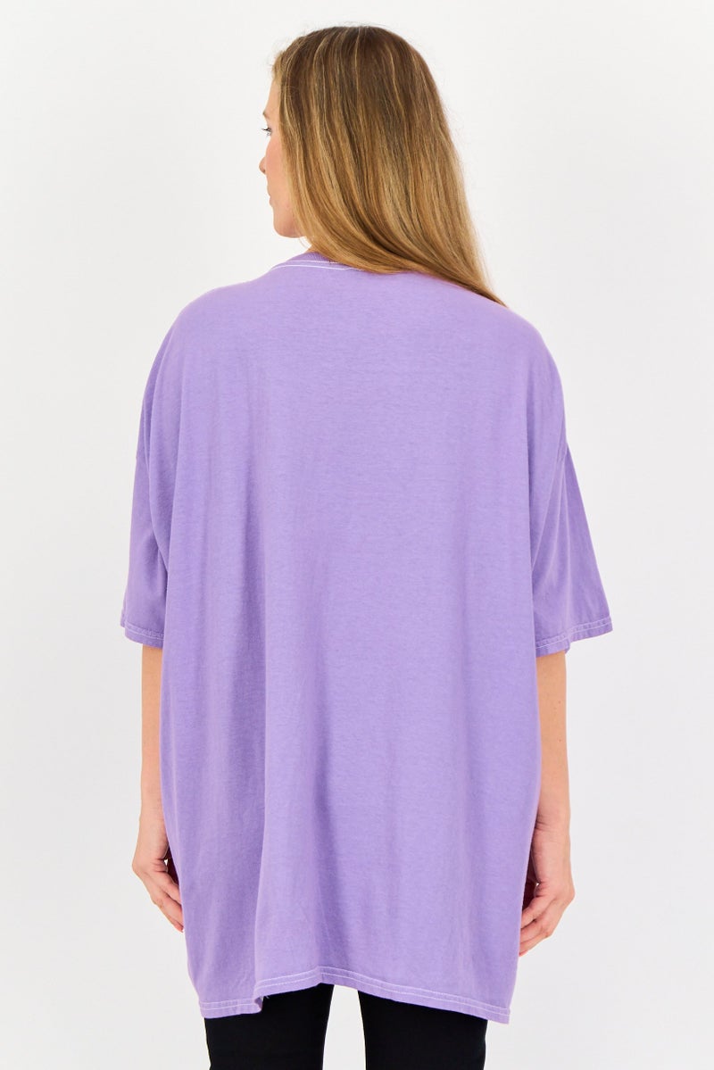 FOREVER 21 Women Crew Neck Short Sleeves Gorillaz T-Shirt, Purple - Image 3