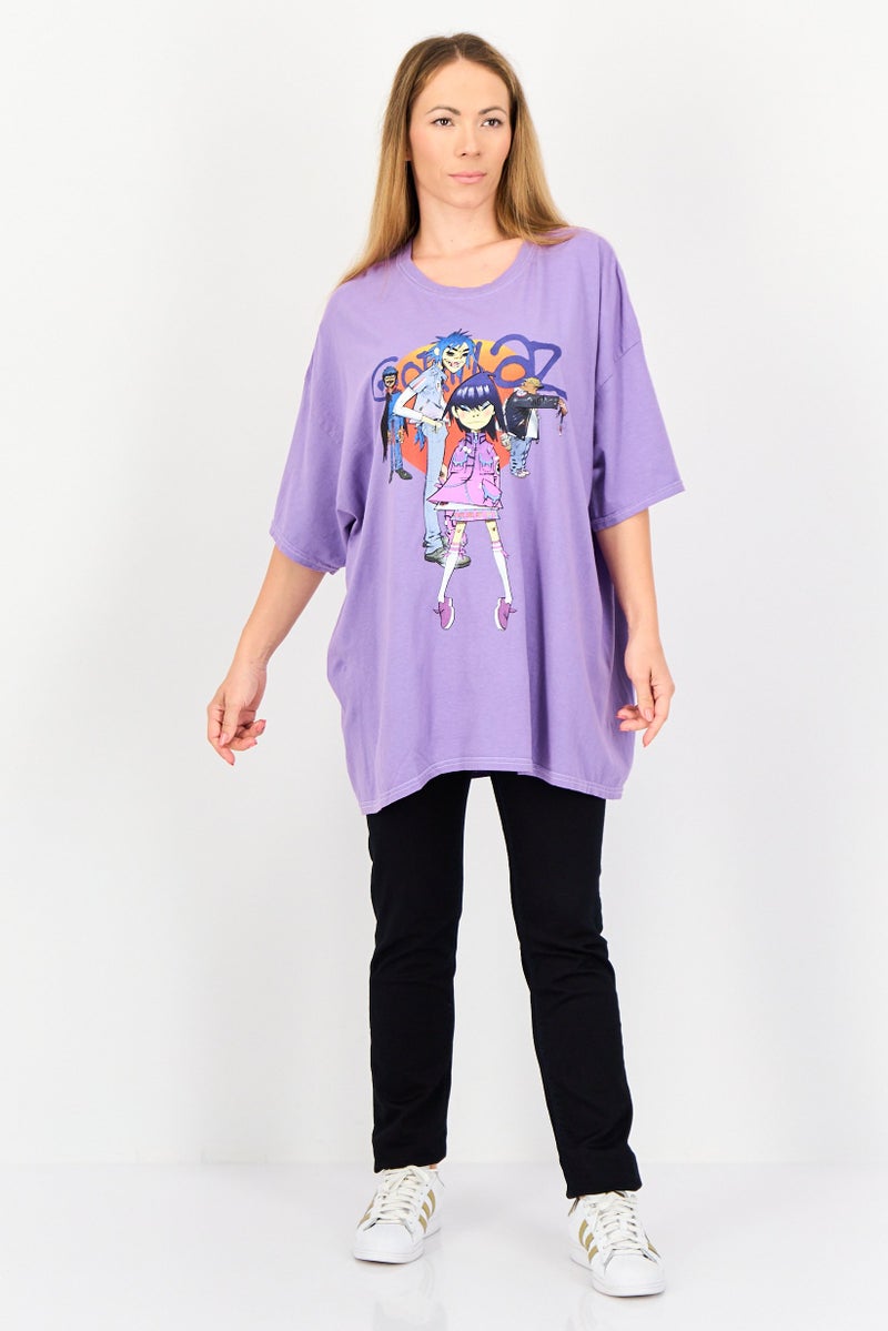 FOREVER 21 Women Crew Neck Short Sleeves Gorillaz T-Shirt, Purple - Image 4