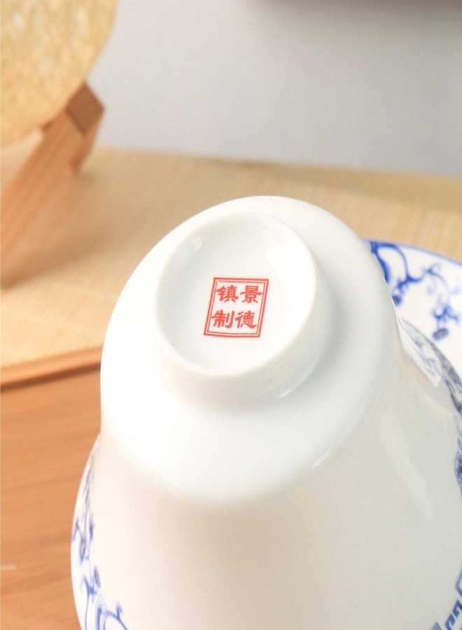SILINE Porcelain 12 Oz/ 360ml Large Gaiwan Tea Bowl Set,Fine Bone China Teacup for Brew Kung Fu Tea (White Blue) - Image 5