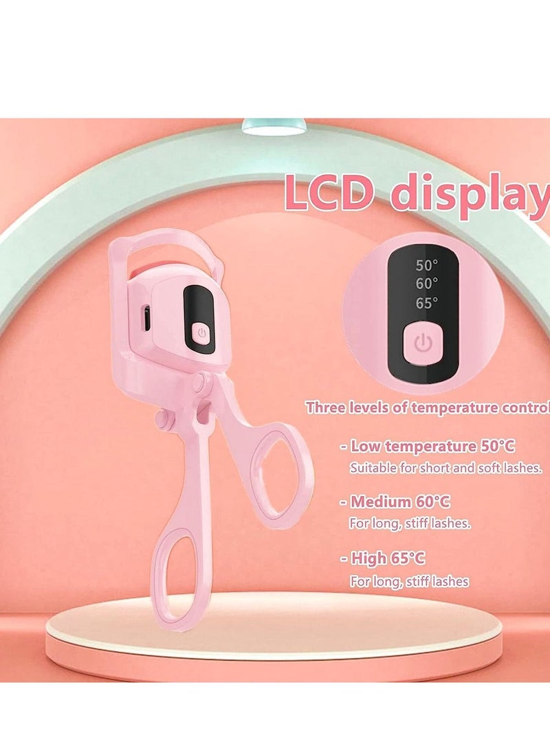 Heated Eyelash Curlers with 3 Heat Modes LCD Display Ultimate Styling! Rapid Heat-up | USB Rechargeable Temperature Control Long-Lasting Curls Safe Design Pink