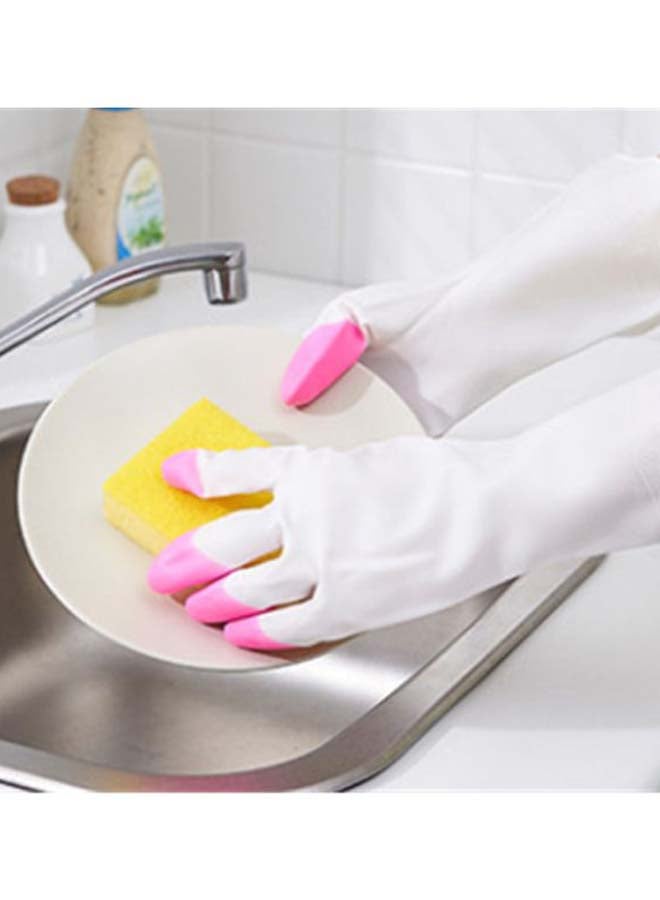 Two Tone Kitchen Cleaning Rubber Hand Gloves Pink/White M - Image 3
